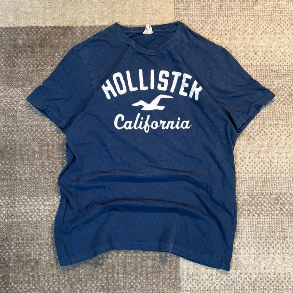 Vintage Hollister Mens California T-Shirt Navy Blue Embroidered Size L